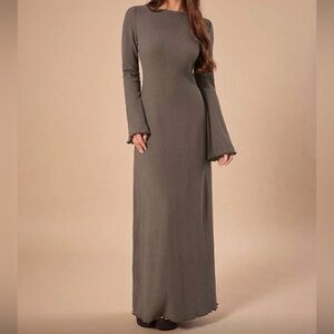 Elegant Long Sleeve Gray Dress